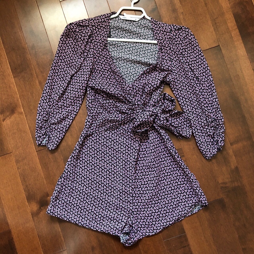Cute wrap retro puff sleeve floral summer romper